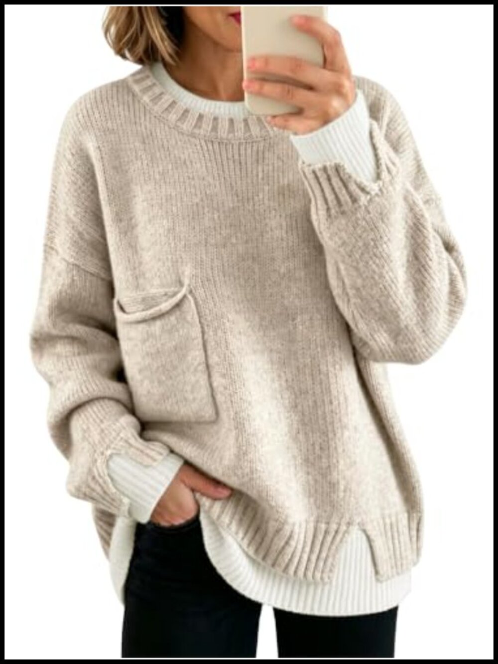 Oversized Chunky Wool Blend Pullover Sweater with Pockets